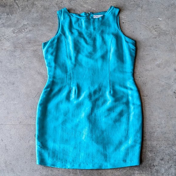 Vintage Merona Teal Green Silk Mini Sheath Dress medium - Picture 2 of 10